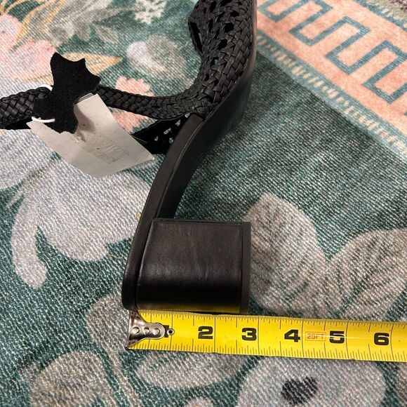 H&M Leather Slingback Pumps Sandals Black NWT Sz 11 Woven Braided Low Heels toe - Picture 16 of 16